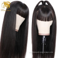 Lsy Long Silky Straight 360 Frontal Full Lace Wigs With Front Chic Bangs Fringe 150% Density 100% Indian Human Hair Wigs